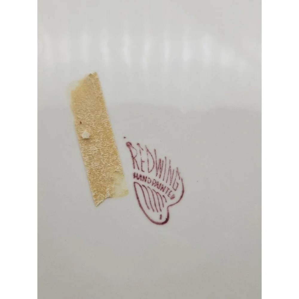 Red Wing Pottery Hand Painted Lotus Pattern Square Rounded Edge Dinner Plate
